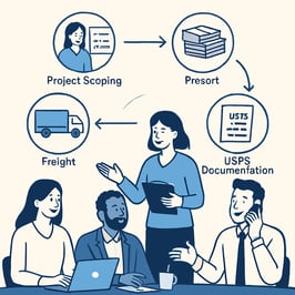 11 How Integra Simplifies CoMailingImage conceptA partnerstyle illustration showing a team coordinating logisticsPromptFriendly professional illustrat