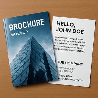 Imagery Closeup of a shiny finished booklet and a personalized flyer side by side-1