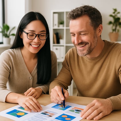 Imagery Friendly team photo or a shot of someone reviewing proofs with a client both smiling-1