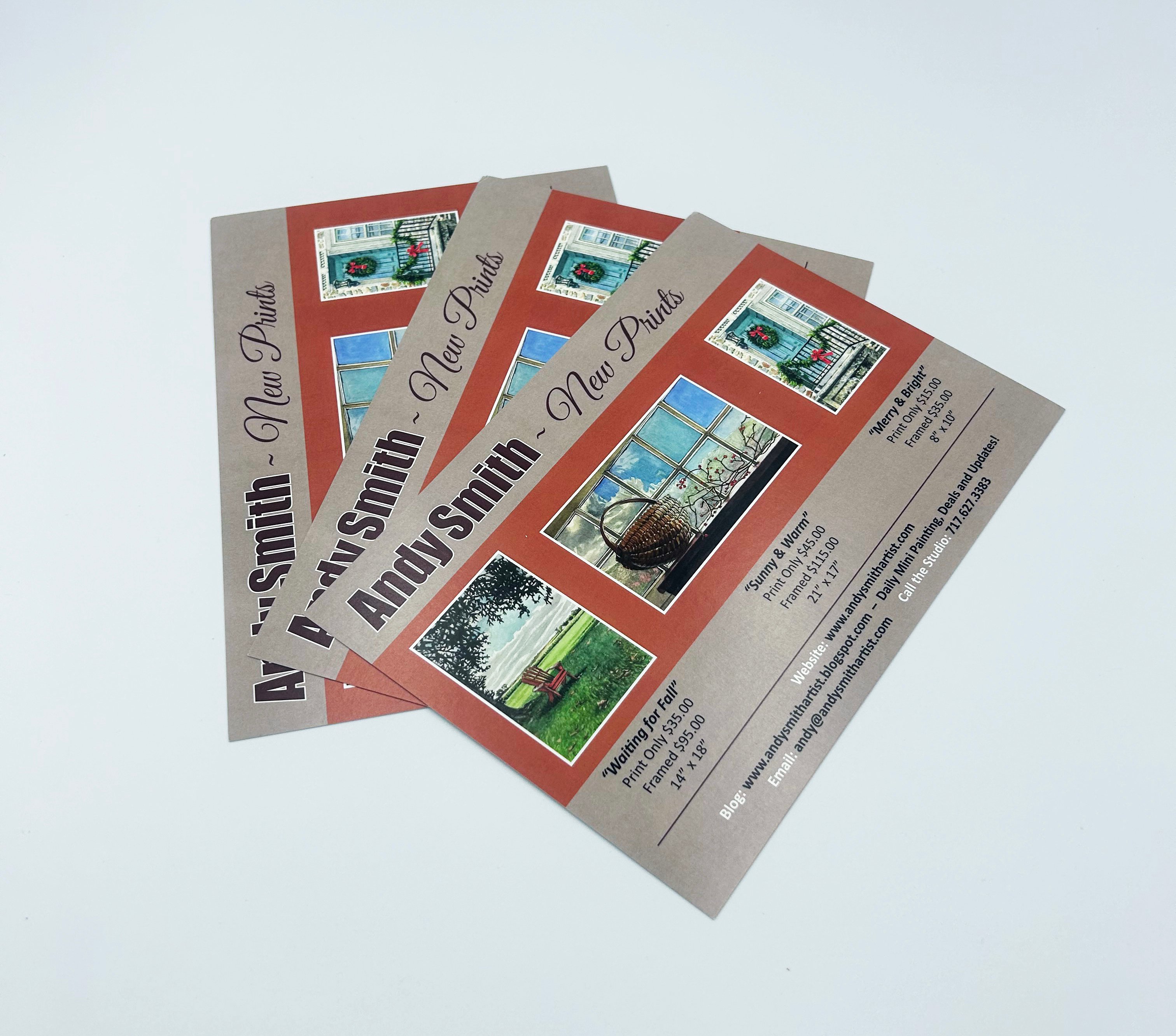 Three shiny, full-color postcards