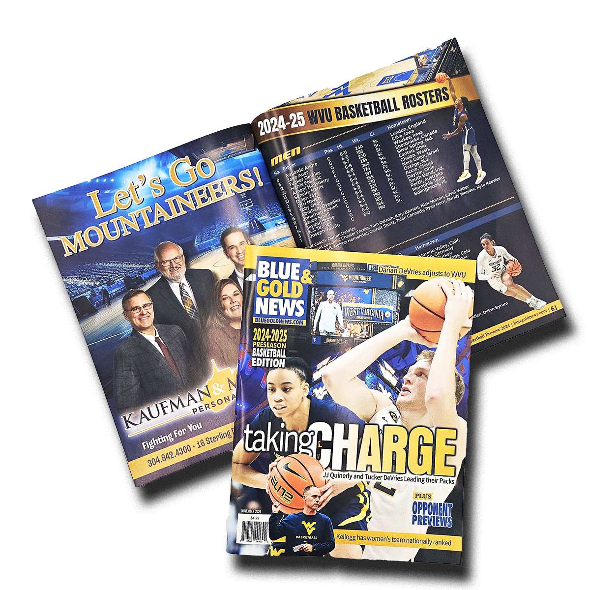 Front cover and inside pages of sports-themed news magazine