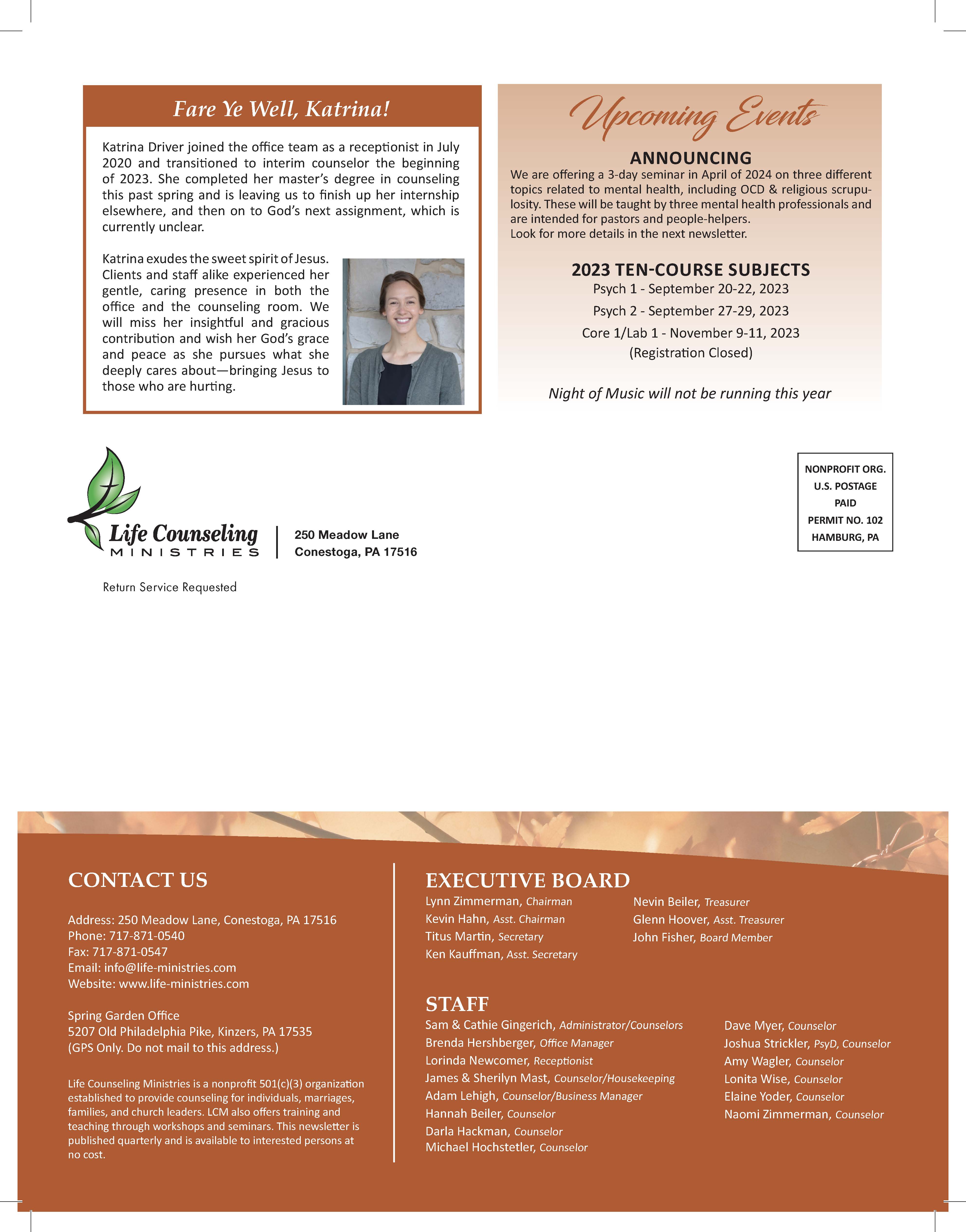 Life Couseling Ministries Newsletter Fall 2023