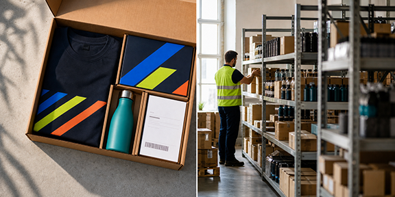 Overhead Open Welcome Kit Next To Steel Warehouse Racks-low
