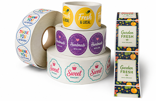 Roll Labels colorful die-cut shapes multi-purpose gloss