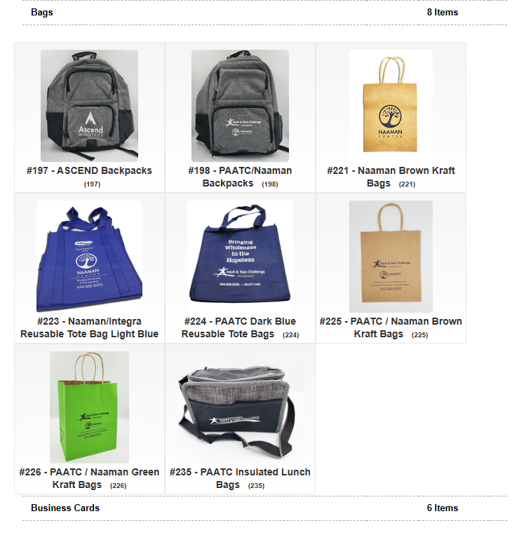Branded bag selection on private NAAMAN website