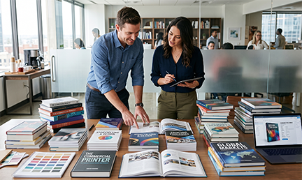 man-woman-hardcover-softcover-book-inspection